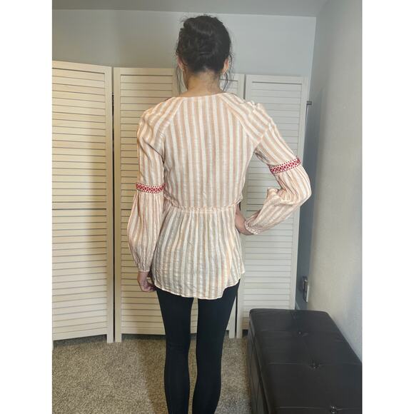 Lem Lem Striped V Neck Blouse Pink Cotton Size Small - Picture 4 of 13